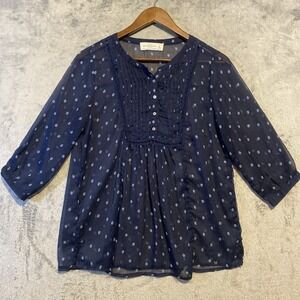 Abercrombie‎ Fitch Top Women Sz M Navy Sheer Floral Pintuck Crochet Peasant Boho